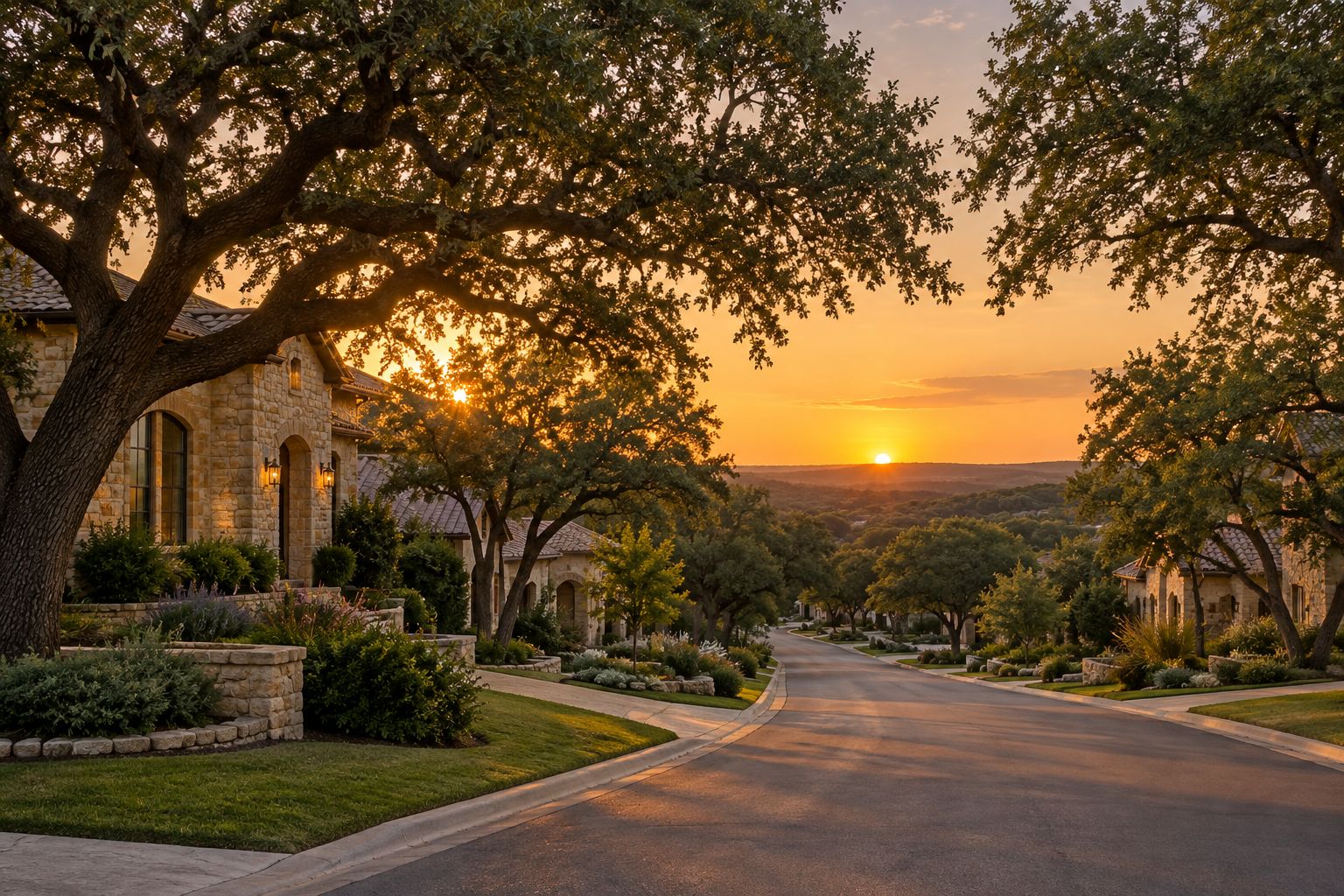 A San Antonio area street at sunset, illustrative